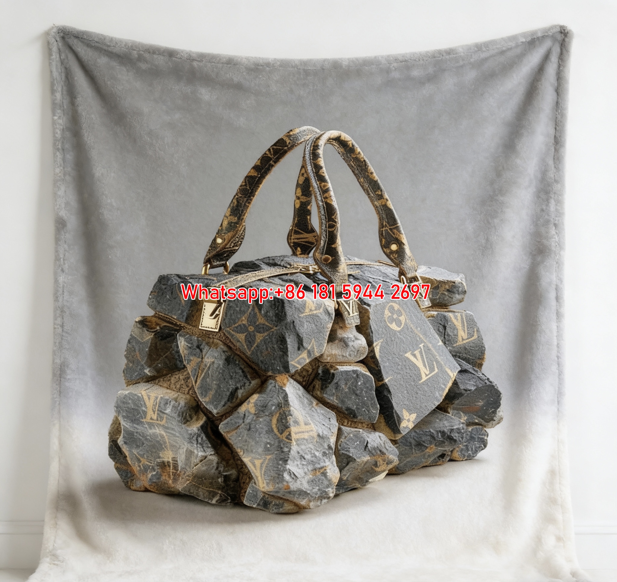 LV Stone Bag Blanket Luxury LV Rock Monogram Throw IMG_3629